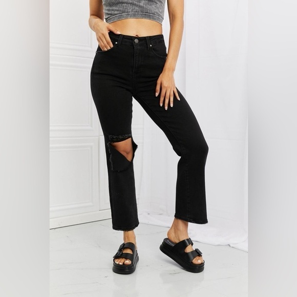 Risen Jeans | Yasmin Relaxed Wide Leg Distressed Denim Plus Size 3XL in Black - Picture 3 of 13